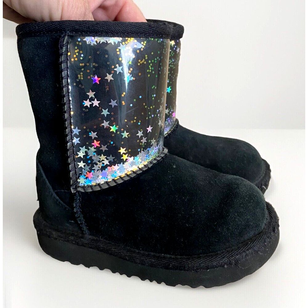 UGG Classic II Clear Glitter Boots‎ Black Size 7 Toddler Girls Kids Star Shoes - Picture 2 of 9